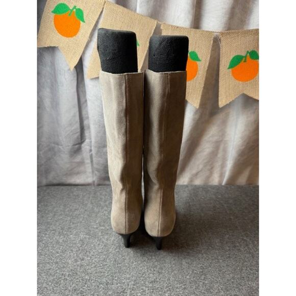Nine West Boots Womens Size 6M Taupe CEYNOTE Suede Mid Calf Pointed Toe Heels - Picture 2 of 7
